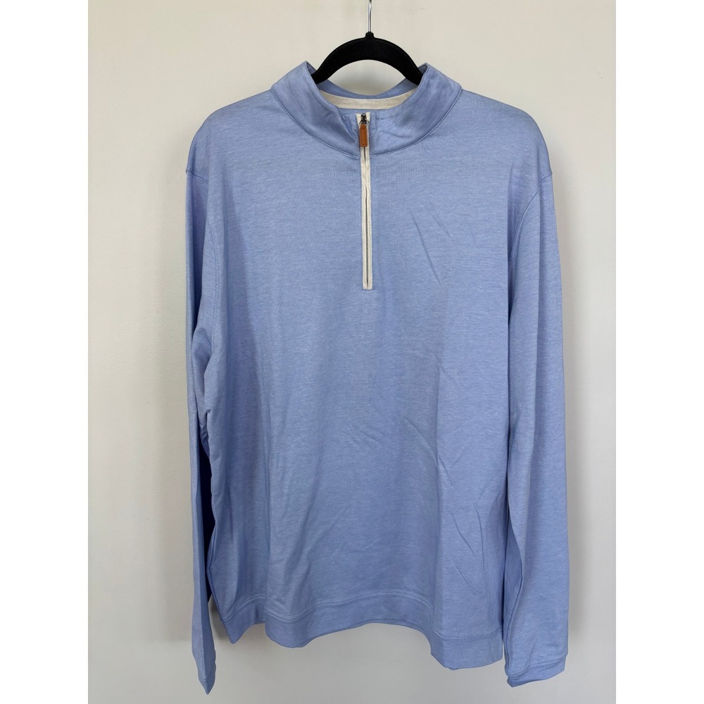 Collars & Co Mens XXL Light Blue Pima Cotton Blend Quarter Zip Pullover Sweater